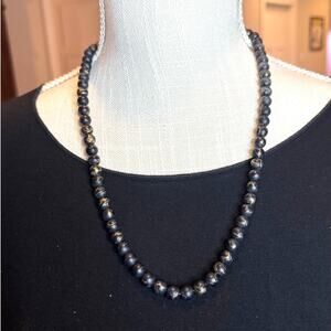 Vintage Matte Black & Gold Swirl Bead Necklace